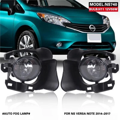 2Pcs Front Fog Lights Assembly w/ Clear Lens Grills Bumper For Nissan VERSA NOTE - Image 1 of 4