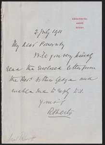 1911 A/L Lord Roberts to Frederick Ponsonby, re Revd Arthur George. - Picture 1 of 1