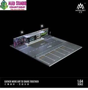 MoreArt 1/64 Scale - Bus Station Road Scene Diorama with Parking Lot - Picture 1 of 1
