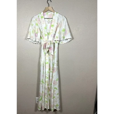 Lencería vintage Christian Dior PInk verde floral encaje bata envolvente talla pequeña  Foto 1 de 4