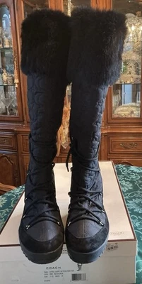 Botas de piel de conejo con cordones de tacón de cuña Sofia nuevas en caja EE. UU. 11, negras, hechas en Italia Foto 1 de 4