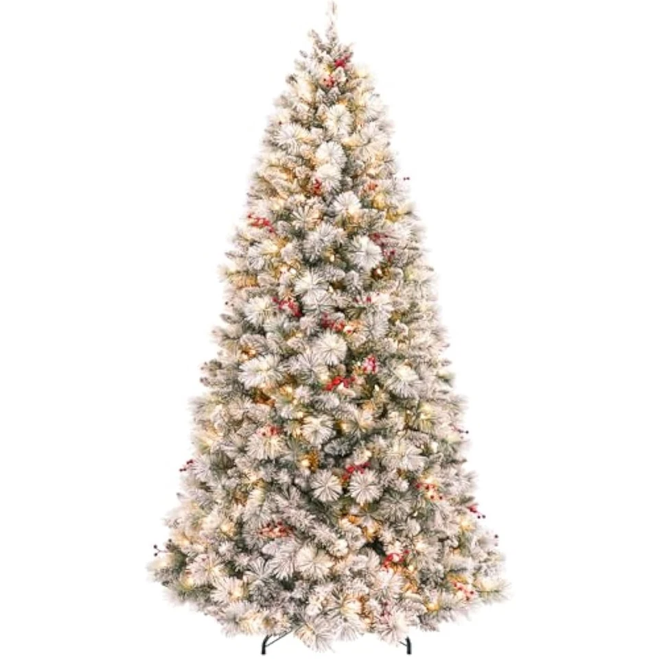 7.5ft prelit snow flocked christmas tree, artificial christmas tree wi - Image 1 of 1