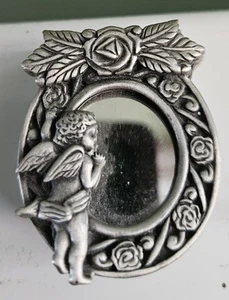 TINY PEWTER TRINKET BOX AND PIN - Picture 1 of 5