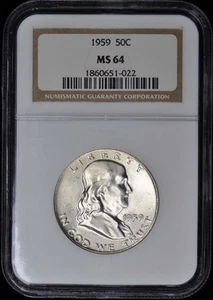 1959 Franklin Half Dollar 50C NGC MS64 - Picture 1 of 2
