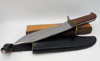 Massive Bowie Knife Stainless Steel Wooden Handle Black Leather Sheath - Image 1 of 4