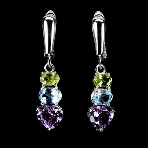 Summer 925 Silver Earrings Heart Amethyst 8mm Peridot Topaz Gemstone Jewelry - Picture 1 of 14