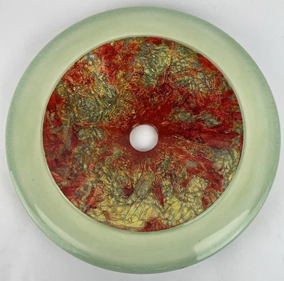 Fregadero redondo de vidrio de diseño metálico rojo dorado diseño de decoración moderna OD 14,25" Foto 1 de 4