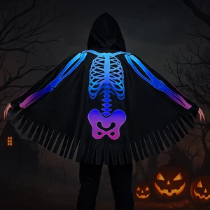 Goth Skeleton Cape Cloth Skull Bones Cloak Creative Halloween Props Carnival - Picture 1 of 15