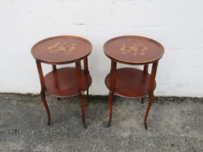 Mesas laterales redondas con incrustación de dos niveles francesas de finales del siglo XIX un par 6105 Foto 1 de 4