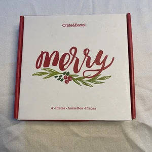 CRATE & BARREL Set Of 4 Holiday Classic Appetizer/Dessert Plates Porcelain NIB - Picture 1 of 6