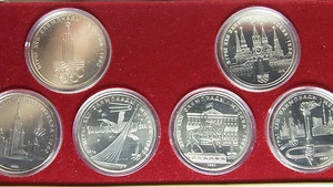 RUSSIA USSR 1 RUBLE 6 COIN SET OLIMPIC MOSCOW 1980 UNC MINT BOX COA FREE SHIP - Picture 1 of 1