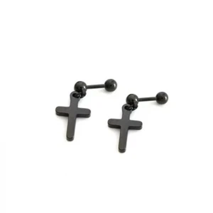 Women's Small Cross Drop Dangle Studs Earrings Christian Catholic Jewelry Gift - Picture 1 of 4
