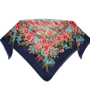 Zambak Womens Turkish Floral Square Blue Pink Polka Dot Scarf - Picture 1 of 6