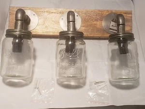 Audrey's 8L8650 Farmhouse 3 Light Pipe & Wood Mason Jar Vanity Light - Picture 1 of 12