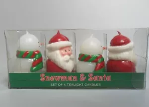 Holiday Christmas Theme Tealight Candles Santa Claus & Snowman Set of 4 - Picture 1 of 7