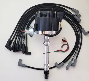 CHEVY 305 327 350 HEI DISTRIBUTOR +8.5mm BLACK SPARK PLUG WIRES OVER VALVE COVER - Picture 1 of 2