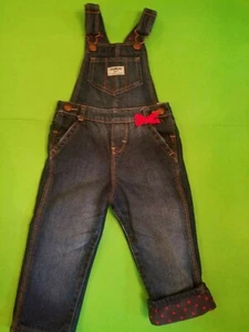OshKosh B'Gosh Vestbak Girl Sz 2T Flannel Lined Denim Overalls  - Picture 1 of 6