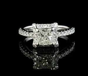 VALINA PRINCESS CUT NATURAL  DIAMOND HALO SOLID 14K WHITE GOLD ENGAGEMENT RING - Picture 1 of 12
