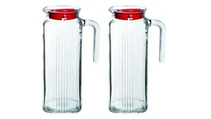 2 x 1 Litre Square Glass Jug With Lid Pitcher Juice Water Pouring Glassware - Picture 1 of 2
