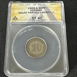 1906 Germany 10 Pfennig Coin ANACS EF40 ONLY 1 Graded! - Picture 1 of 4