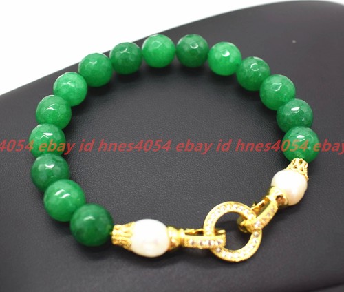 VALENTINO Braccialetto Pietra Preziosa Perla Verde Sfaccettata Verde Giada Bianca Fatto a Mano 7 9 pollici