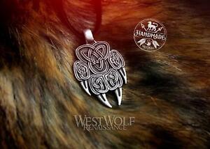 Wolf Paw Pendant with Triquetra Knotwork Design - Viking/Celtic/Wolves/Odin/Dog