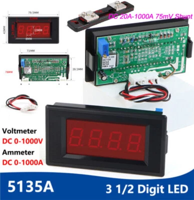 0-1000V 1000A DC Digital Voltmeter Amperemeter LED Display TesterPanel3 1/2Digit - Bild 1 von 4