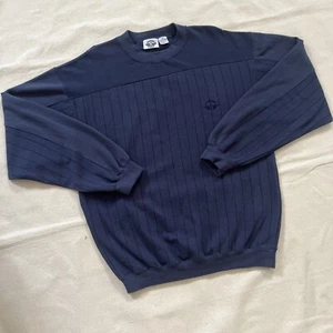Vintage Dockers Pullover Crewneck Sweatshirt Stripes Navy Blue Made In USA Sz M - Picture 1 of 6