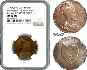 AI439, Great Britain, Hampshire - Portsmouth, 1/2 Penny Token 1791, NGC MS62BN