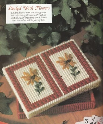 Flower Playing Card Holder - 5-7/8"x4-1/8"x1-1 /4" - Plastic Canvas Pattern ONLY - Image 1 of 2