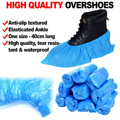 Disposable Shoe Covers, Extra Grip Blue Overshoes Plastic Protective Shoe Cover - Image 1 of 3