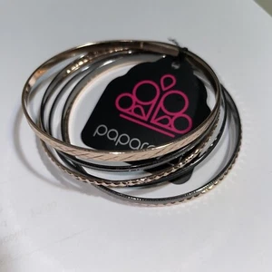 NEW Paparazzi Jewelry Bangle Bracelets Texture Rose Gold And Gunmetal NWT - Picture 1 of 5
