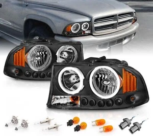 Fits 1997-2004 Dodge Dakota Durango Black LED Halo Headlights lamps LH+RH 2Pcs - Picture 1 of 5