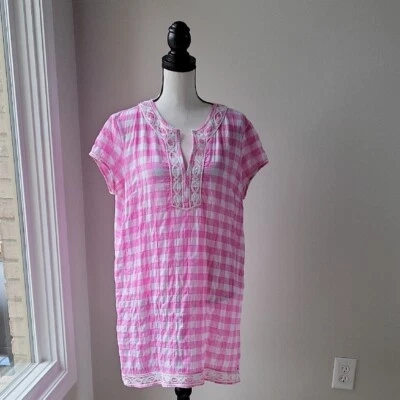 J. McLaughlin Rhett Pink White Gingham Cap Sleeves Women Size Medium Dress - Image 1 of 4