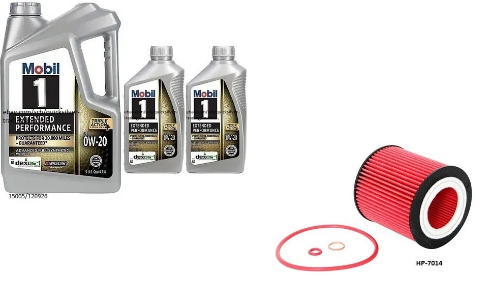 Aceite de motor totalmente sintético Mobil1 E/P 0w20 - 7 cuartos de galón con filtro de aceite K&N HP-7014 Foto 1 de 1