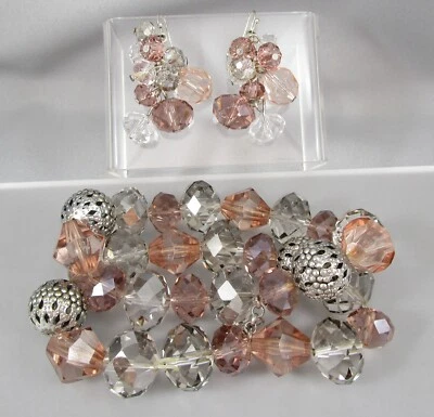 CHICO'S Naranja Pastel y Vidrio Transparente Cuentas JUEGO 2 Pendientes Pulsera Strad 9204 Foto 1 de 4