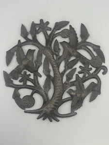 "Tambor de acero haitiano hecho a mano arte popular pájaros corte de árbol escultura metal de 8""" - Imagen 1 de 7