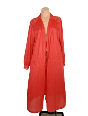 Vintage Adonna Red Nylon Women's slip style Robe L sexy housecoat wrap lace trim - Image 1 of 4