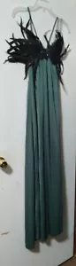 Jade Maxi Length with Black Feathers Evening Gown Sleeveless - Smal - Picture 1 of 3