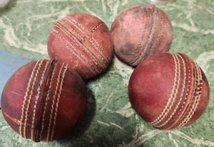 VINTAGE  RED LEATHER CRICKET BALLS HAND STITCHED x 4
