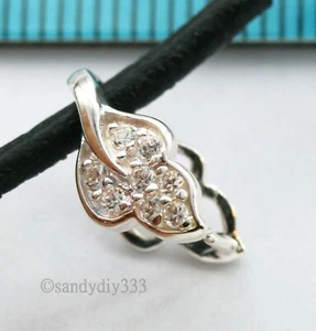 1x STERLING SILVER CZ CRYSTAL LEAF PENDANT SLIDE BAIL PINCH CLASP 12.5mm #1650 - Picture 1 of 4