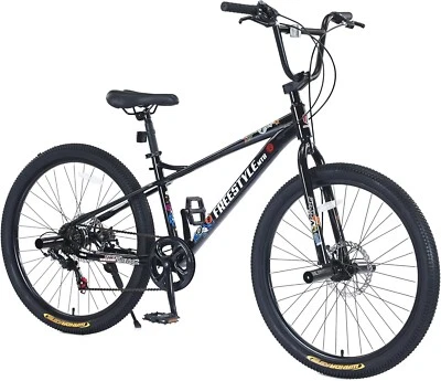 Bicicleta de montaña de 26 pulgadas para hombres y mujeres, MTB 7 velocidades, doble freno de disco, negra Foto 1 de 4