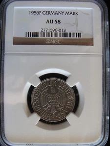 1956 F Germany. One Mark. NGC Graded AU-58. - Picture 1 of 3