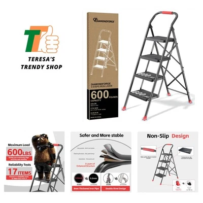 Step Ladder Foldable Folding Stool - for Home Adults Kitchen 4 Stepping Exten... - Image 1 of 4