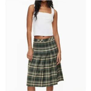 NWT Aritzia Sunday Best Women's Plaid Olive Green High Rise Pleated Midi Skirt 8 - Picture 1 of 14