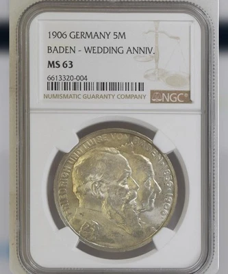 1906 Germany 5 Mark Baden Wedding Anniversary NGC MS63 - Image 1 of 2