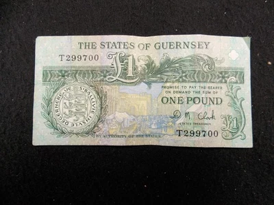 Billete de una libra de los Estados de Guernsey 1990-1996 usado Foto 1 de 2