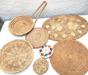 Job Lot Mismatched Placemats Vintage Rattan x7 Coasters Boho Basket Woven Straw - Picture 1 of 6