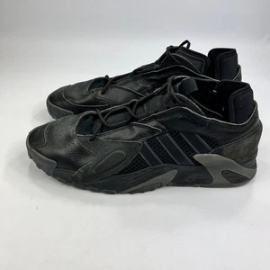 Adidas Mens Black Leather Trainers UK 16 EG8040 Lace Up Casual Athletic Shoes - Picture 1 of 16