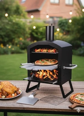 DMS® mobiler Outdoor Pizzaofen mit Pizzastein & Grillrost für Garten/Terrasse 🍕 - Bild 1 von 2